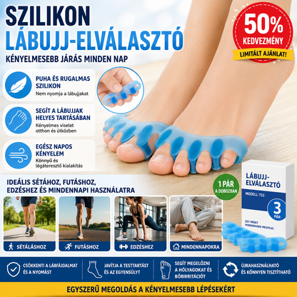 Szilikon lábujjvédők – hallux valgus, hallux deformitás, bütyköscsont és lábfájdalom korrigálására.