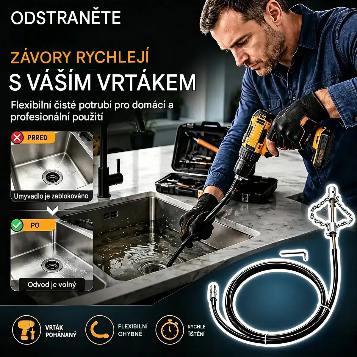 Nástroje na odstraňování ucpaných odtoků a toalet