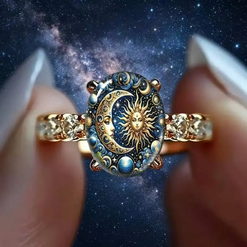 💍 【2 termék—8100 Ft】Aranyszínű, ovális kristályos Szűz Mária-gyűrű