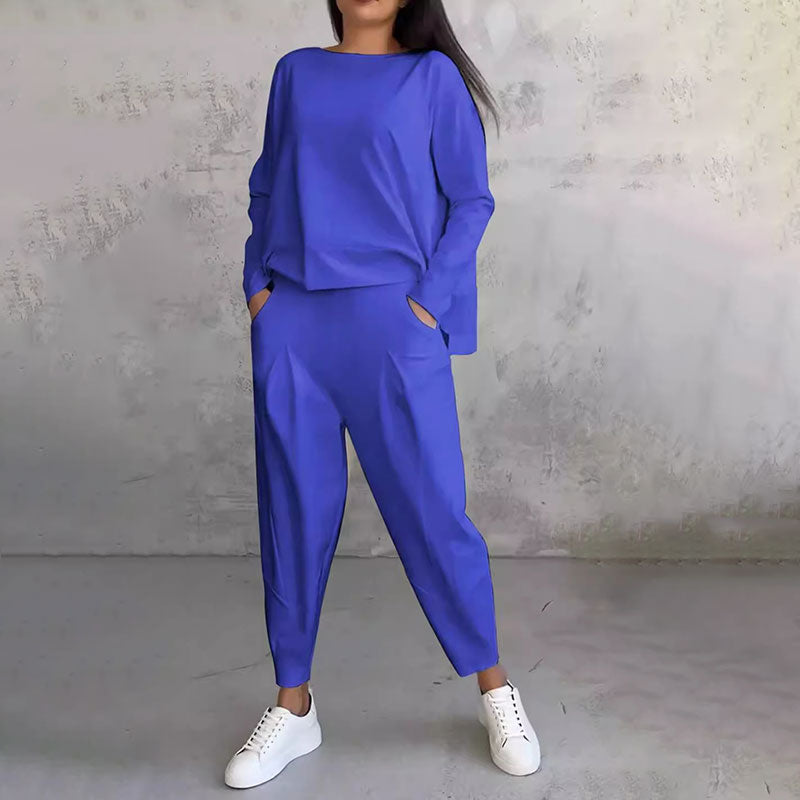 💖【S-5XL】 Dvoudílná souprava s dlouhým rukávem a kulatým výstřihem