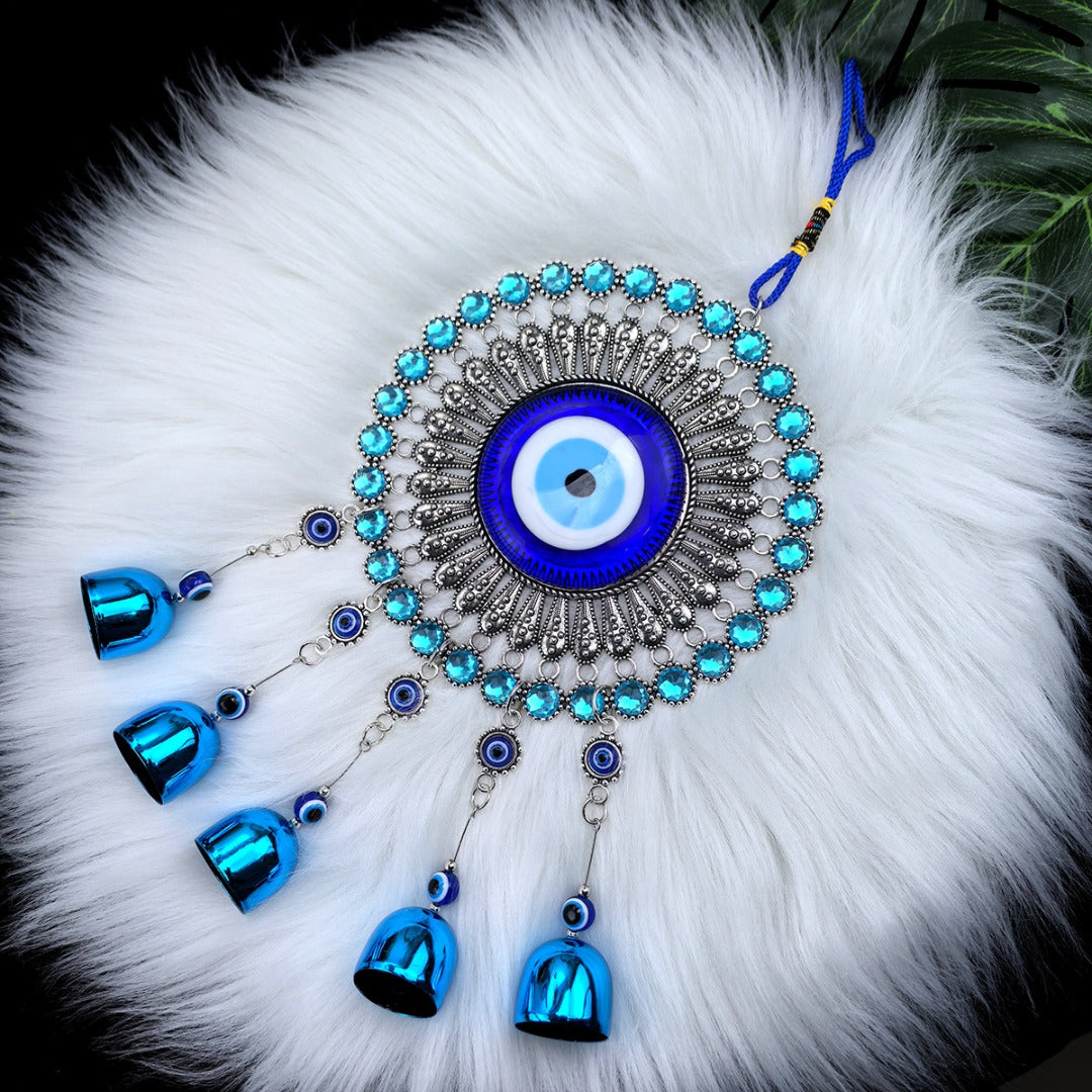 🌻✨ Móvil de viento vintage con ojos azules y borla | 🏡 Belleza instantánea | Deja que el sol y la brisa alegren la vida en tu jardín 🔔💙