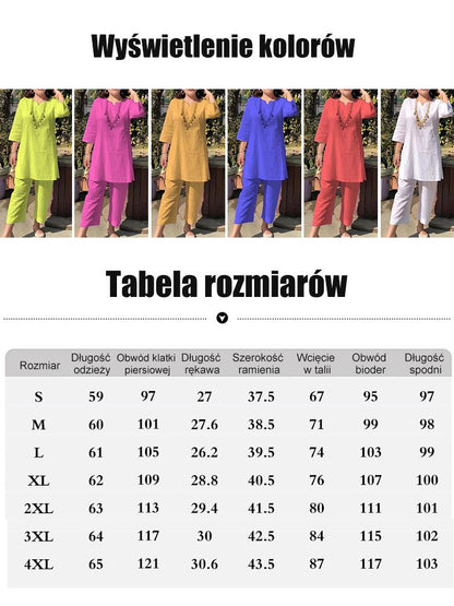 【40-100 kg】 Letná nová móda, jednofarebný komplet pre dochádzanie do práce v etnickom štýle, dvojdielny, dlhé rukávy
