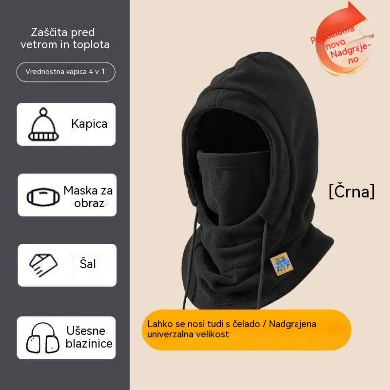 ❄️ Termo kapa, ki popolnoma pokrije glavo in ima podlogo iz flisa, zato vas greje tudi pri temperaturah do -20 °C. ⛷️ Idealna za smučanje, vožnjo z motorjem in dejavnosti na prostem.