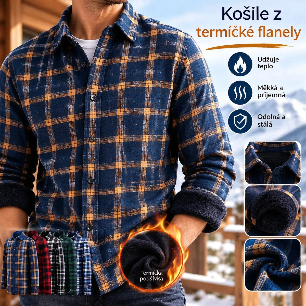 👔【Velikosti L–5XL】Nová pánská termo košile s oboustranným flísem na podzim a zimu – moderní a univerzální.
