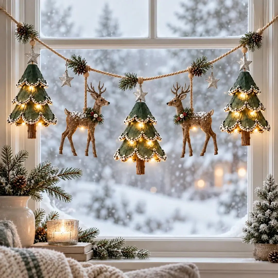 🌲🦌Világító karácsonyi füzér erdei motívumokkal✨