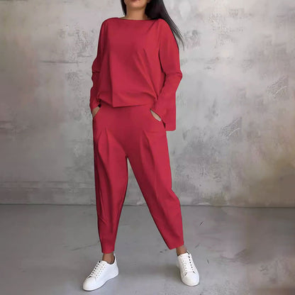 💖【S-5XL】 Dvoudílná souprava s dlouhým rukávem a kulatým výstřihem