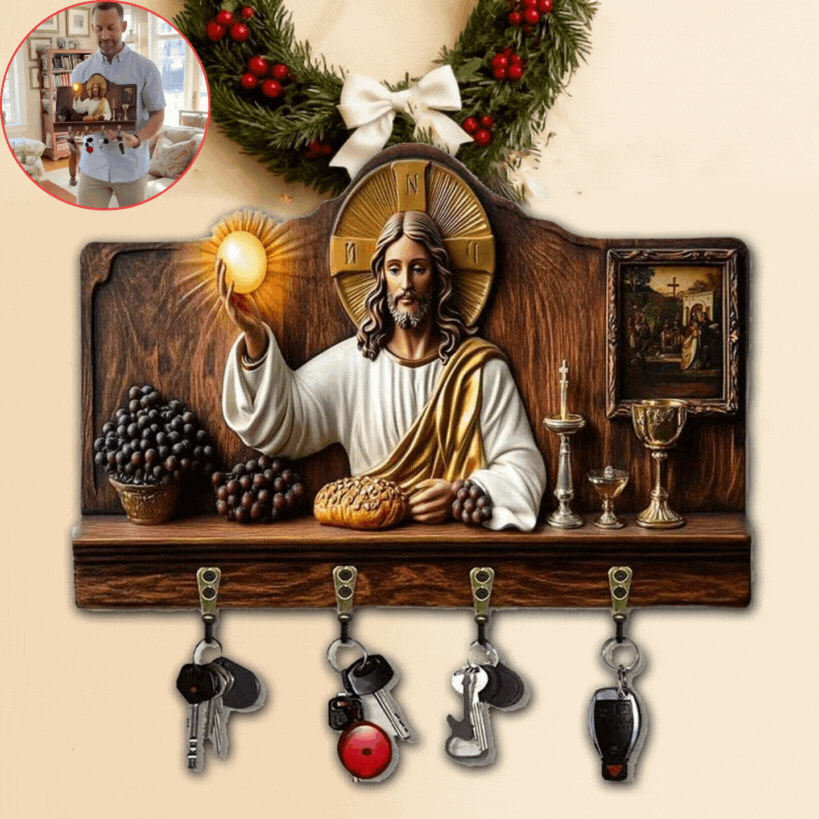 🔥Ειδική προσφορά περιορισμένης διάρκειας🎁✝️Πολυλειτουργικό Ξύλινο Μπρελόκ με Θέμα τη Θεία Κοινωνία