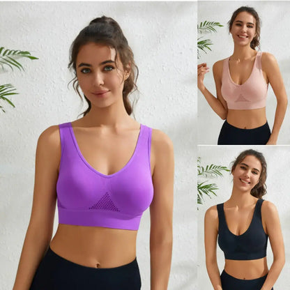 [3 db-os csomag] [45–123 kg] Légáteresztő, varrásmentes sportmelltartó – Mély V alakú push-up melltartó