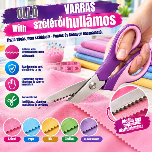 ✂️ Többfunkciós cikkcakkos szabóolló – Szövethez, papírhoz és kézműves munkákhoz 🧵