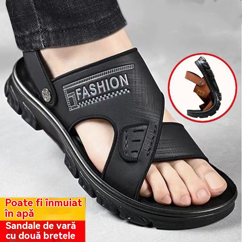 🐂【Cumpără 1 primești 1 gratis】【38-47】Sandale de plajă noi din piele cu talpă groasă pentru bărbați