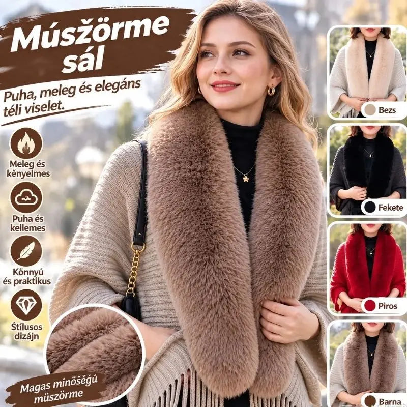 ❄️ Elegáns és meleg kötött sál plüssgallérral – tökéletes választás bármilyen alkalomra, kifinomult megjelenést kölcsönözve.