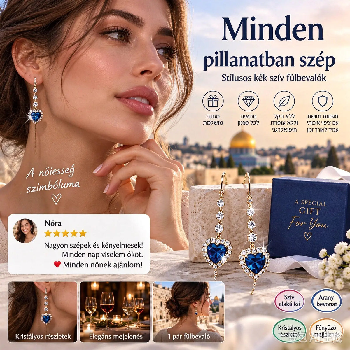 💎 Elegáns kék zafír fülbevalók – hipoallergén, antioxidáns, időtlen dizájn. Tökéletes mindennapokra és partikra! 💪