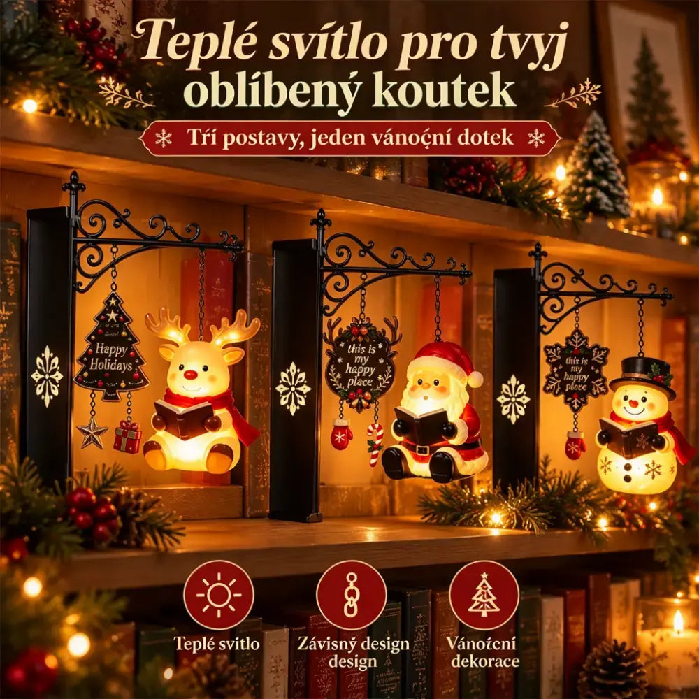🎅💡Dekoratív, megvilágított karácsonyi témájú könyvespolc dísz