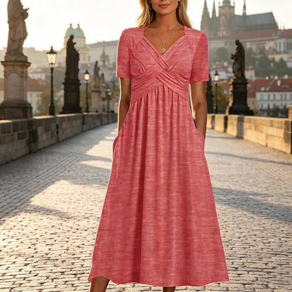 💃【S-3XL】Tiszta színű, hétköznapi divatos közepes hosszúságú ruha