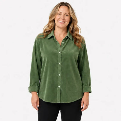 👚Laza szabású női kordbársony ing – egyszínű, hosszú ujjú – puha, lezser blúz őszre és télre