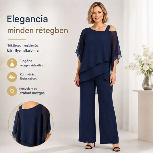 ✅【Felső + Nadrág】⏳ Korlátozott ideig tartó ajánlat ⏰【50-120 KG】👚👖 Női kétrészes szett: bőrbarát anyag, ejtett vállú fazon