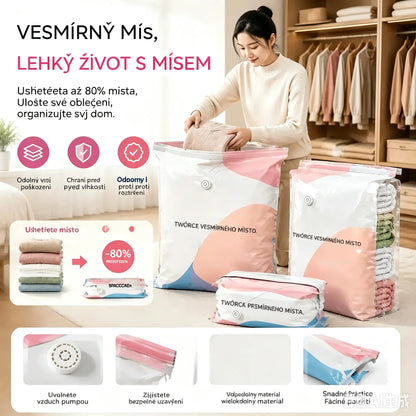 🧳【5dílná sada】💨 Velký, stlačitelný vakuový sáček: není potřeba pumpička, nepropustný a ideální pro úsporu místa v kufrech i doma ✈️