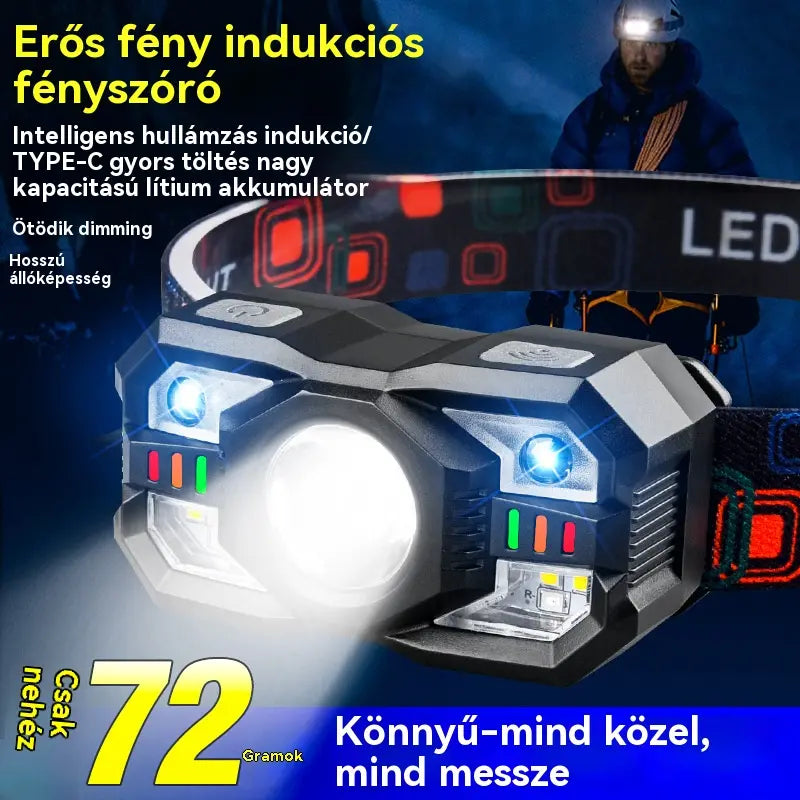 💡🌟🔥🔥Intelligens indukciós jelzőfény hosszú akkumulátor-élettartamú fejre szerelt kültéri éjszakai horgászfénnyel
