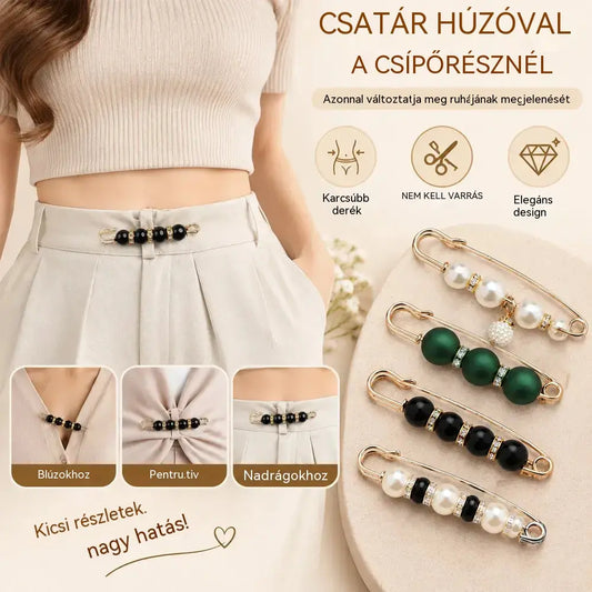 ✨ Elegáns gyöngyös csatok derék- és nyakkivágás-szűkítéshez (12 darabos készlet: 6-féle stílus × 2 darab) 👗 | 💎 Varrásmentes · Elegáns és praktikus