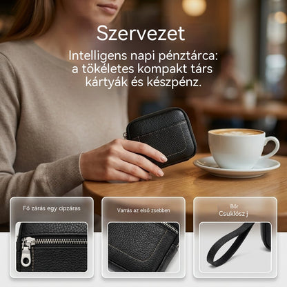 🌟 Mini négyzet alakú kártyatartó cipzárral, valódi bőrből