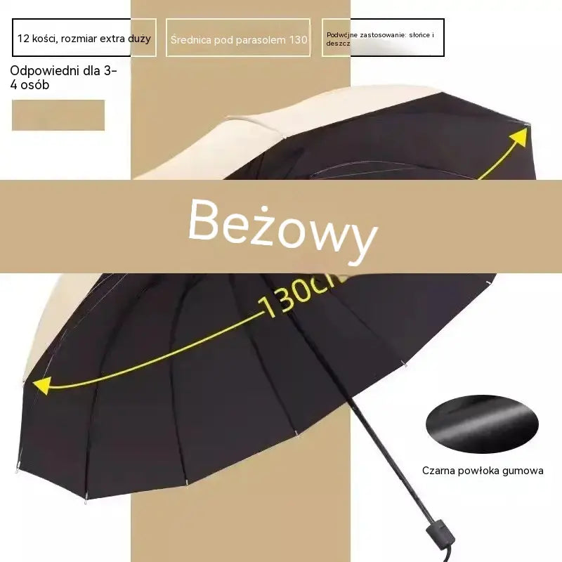 ☔ Składany parasol z 12 żebrami – odporny na wiatr, wodoodporny i lekki, na deszcz i słońce 🌞