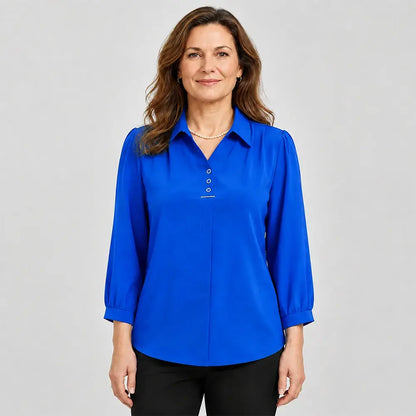✨👚Elegáns, klasszikus galléros női pólóblúz – laza szabás, nagy méretek (XL-6XL), finom, légáteresztő és sokoldalú anyag, őszre-tavaszra