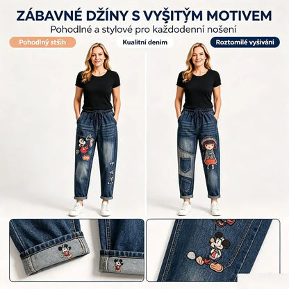 Dámské volné džíny v retro stylu s nášivkou a elastickým pasem – džíny typu harem v originálním stylu (velikosti S–5XL, 2 barvy) 👖✨🍂