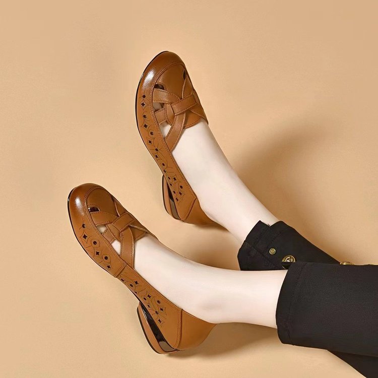 💟【45% OFF】【35-40】2026 Nove ženske sandale, okrugli vrh, prava koža, niska peta