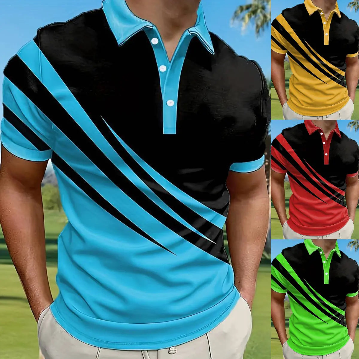 🔥👔【S-6XL】Nowa letnia męska koszulka POLO w paski z nadrukiem 3D