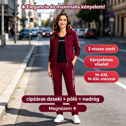 🌸 Elegancia és maximális kényelem! Elegáns 3 részes női szabadidőruha (cipzáras dzseki + póló + nadrág / Méretek: M–6XL)! ✨