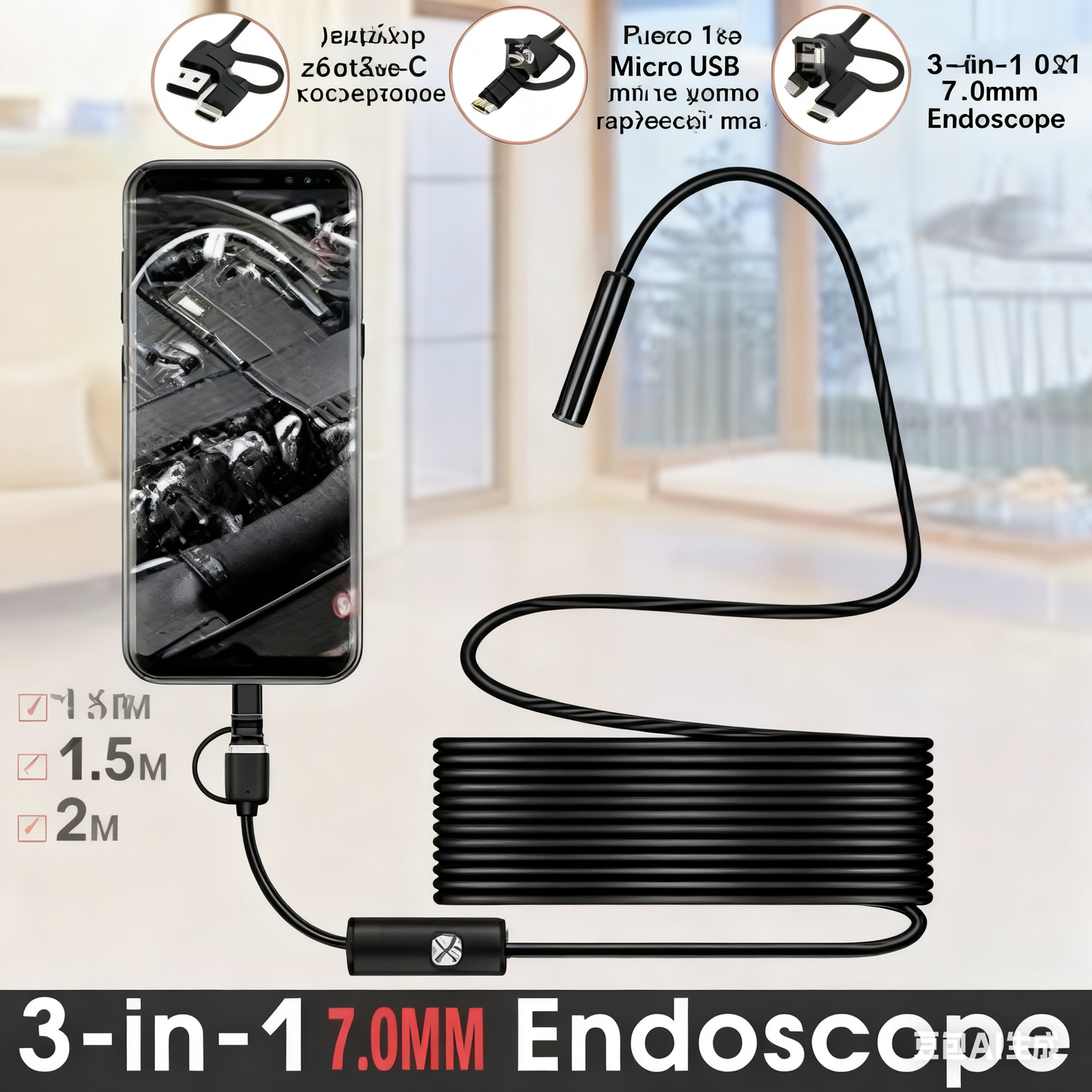 （Τύπος-c、USB、Micro USB）3 σε 1 ενδοσκόπιο【1M】