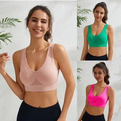[3 db-os csomag] [45–123 kg] Légáteresztő, varrásmentes sportmelltartó – Mély V alakú push-up melltartó