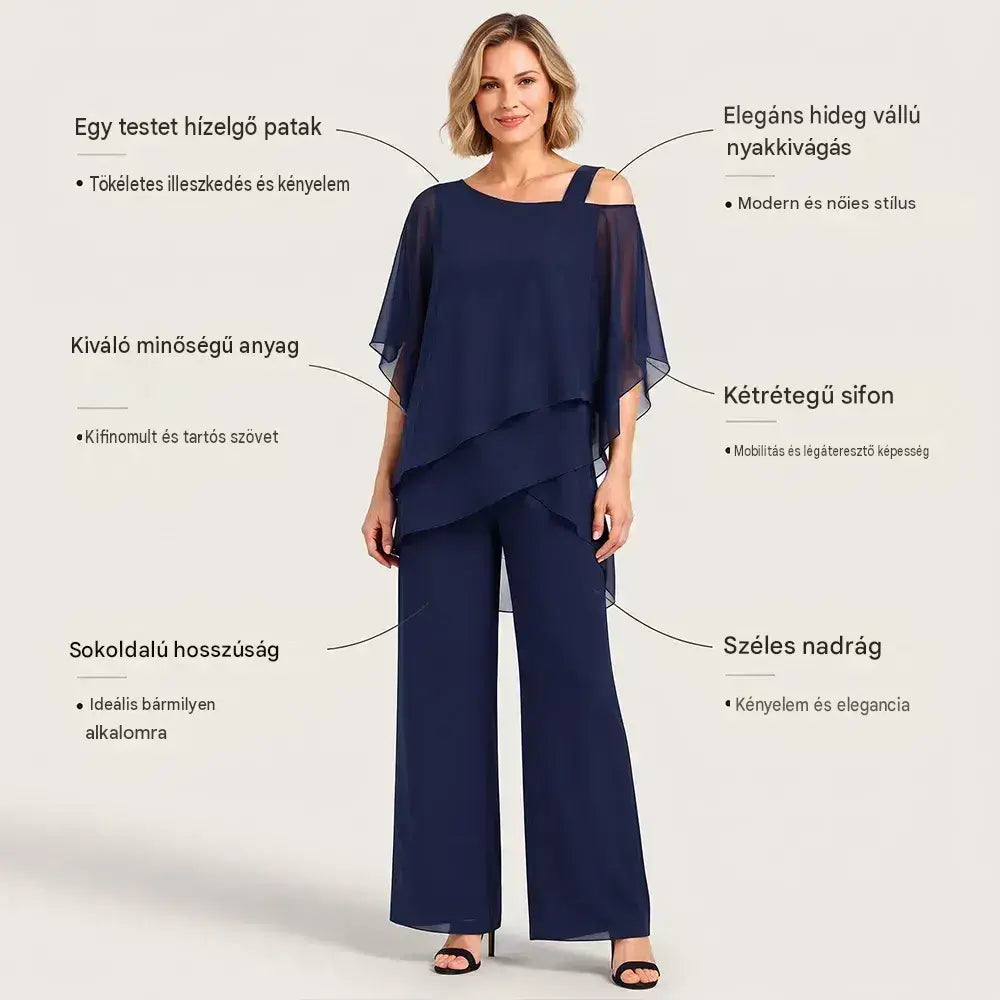 ✅【Felső + Nadrág】⏳ Korlátozott ideig tartó ajánlat ⏰【50-120 KG】👚👖 Női kétrészes szett: bőrbarát anyag, ejtett vállú fazon
