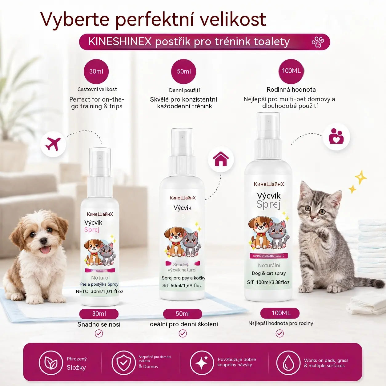 🐶🐱 Sprej na výcvik čistoty pro psy a kočky – podporuje výcvik čistoty ✨