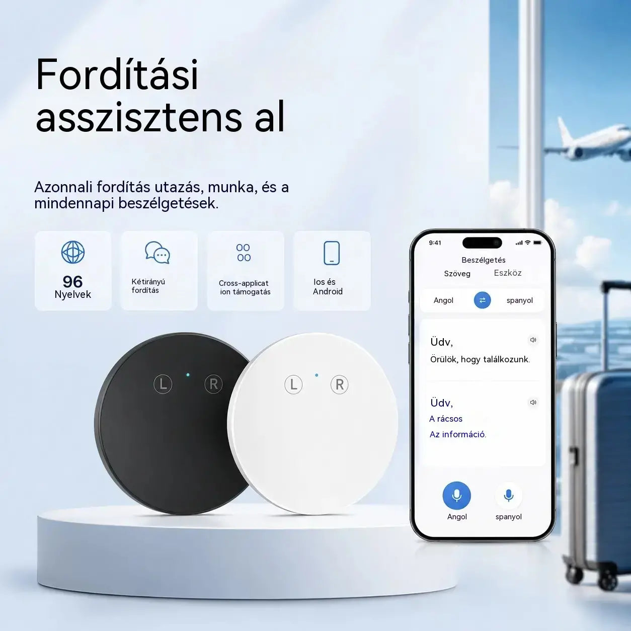 AI nyelvi fordítóeszköz – Valós idejű, kétirányú hangfordító többnyelvű támogatással