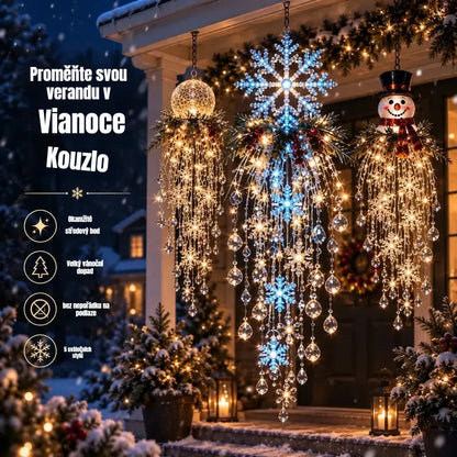 🔥 DNES SLEVA 50 % 🎅 Vánoční závěsná LED lampa se sněhovou vločkou a křišťálem | Kouzelná záře na verandu ✨