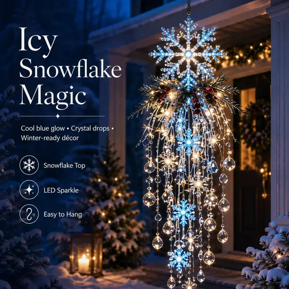 🔥 MA 50% KEDVEZMÉNY 🎅 Karácsonyi függő hópehely és kristály LED fény | Varázslatos ragyogás a verandára ✨