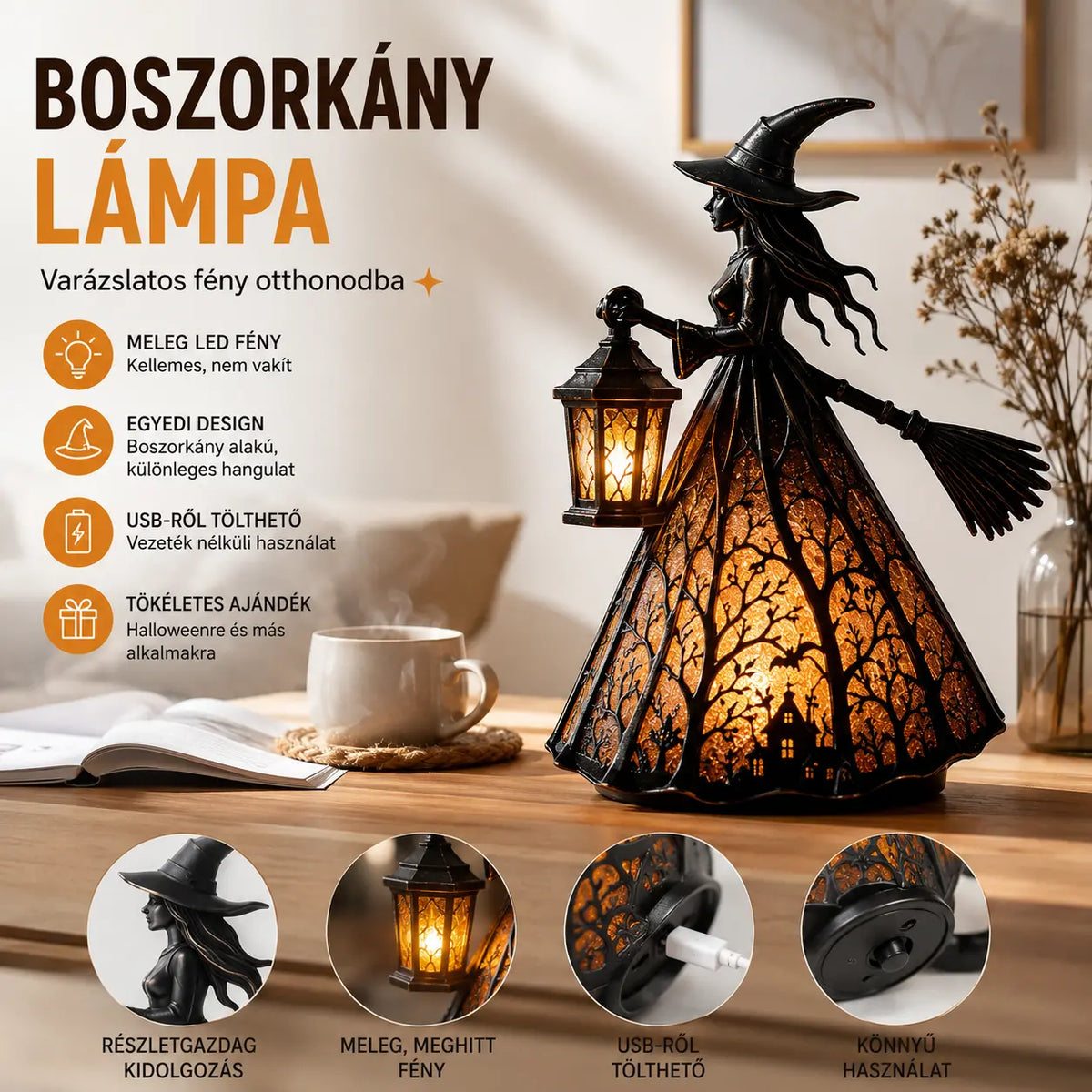 🧙‍♀️ Boszorkánylámpa – egy hátborzongató gótikus lámpás dekoráció, egyedi asztali lámpa dísztárgy, lábakkal ellátott éjszakai fény, amely otthonra, tornácra, irodába és bulik díszítésére egyaránt alkalmas.
