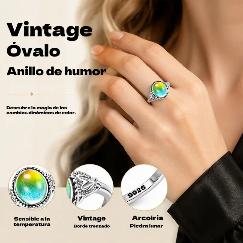 💞[22 za dve položky]💍Oválny prsteň vo vintage štýle, ktorý mení farbu v závislosti od teploty a je ozdobený detailmi v tvare srdca.