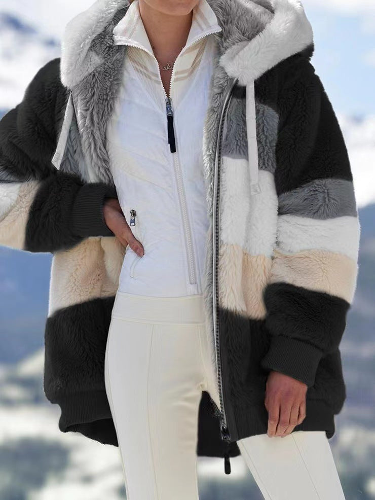 ☃️Korlátozott ajánlat, 35% kedvezmény❄️❄️【S–5XL】Új, meleg női kabát 2026-ra: bélelt, plüssös kialakítás kontrasztos csíkokkal