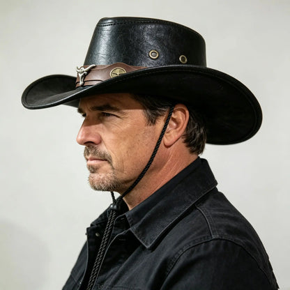 🤠Užijte si nyní 50% slevu! 🌟Retro kovbojský klobouk se širokou krempou a kapucí - fedora ve westernovém stylu Distressed