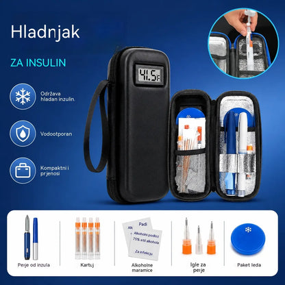 Putna hladnjača za inzulin s prikazom temperature