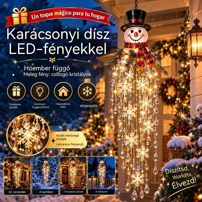 🔥 MA 50% KEDVEZMÉNY 🎅 Függeszthető karácsonyi hópehely és kristály LED-fény | Varázslatos fény a verandára ✨