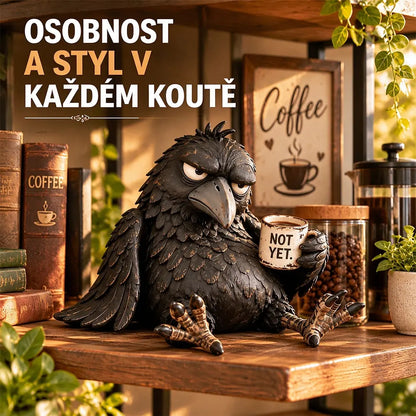 😝Pryskyřicová figurka „Nevrlá vrána s kávou“ – dekorace ve vintage stylu