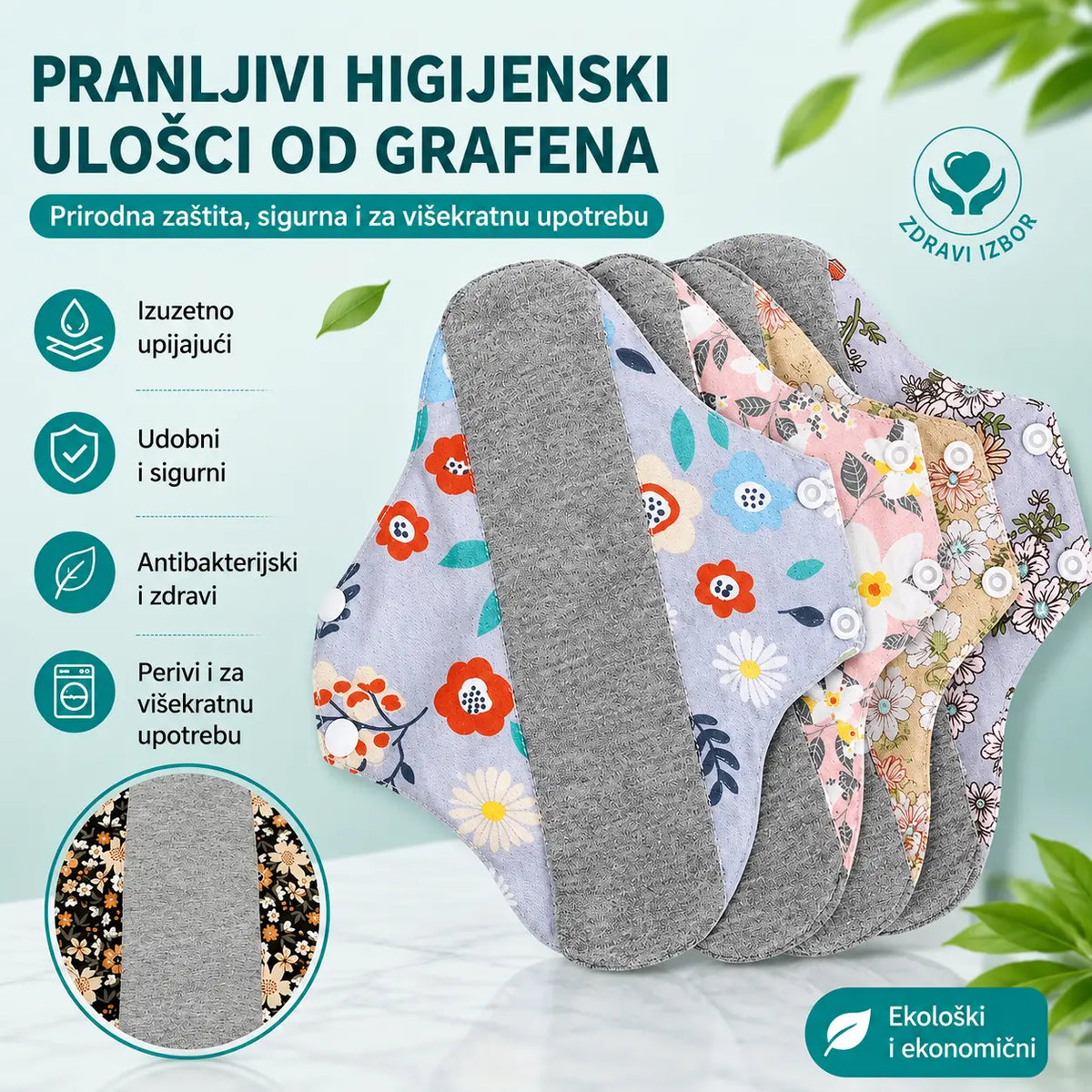 🔥【5 komada】Perivi antibakterijski jastučić od pamuka i grafena