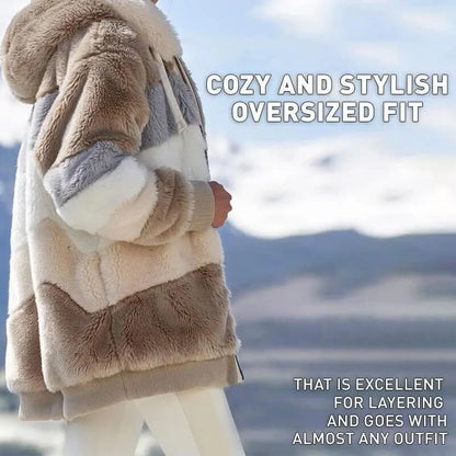 🔥🌟 Poslední den – sleva 50 % ❄️【S–5XL】Nový dámský hřejivý kabát pro rok 2026, zateplený plyšový design s kontrastními pruhy ✅ Platba na dobírku