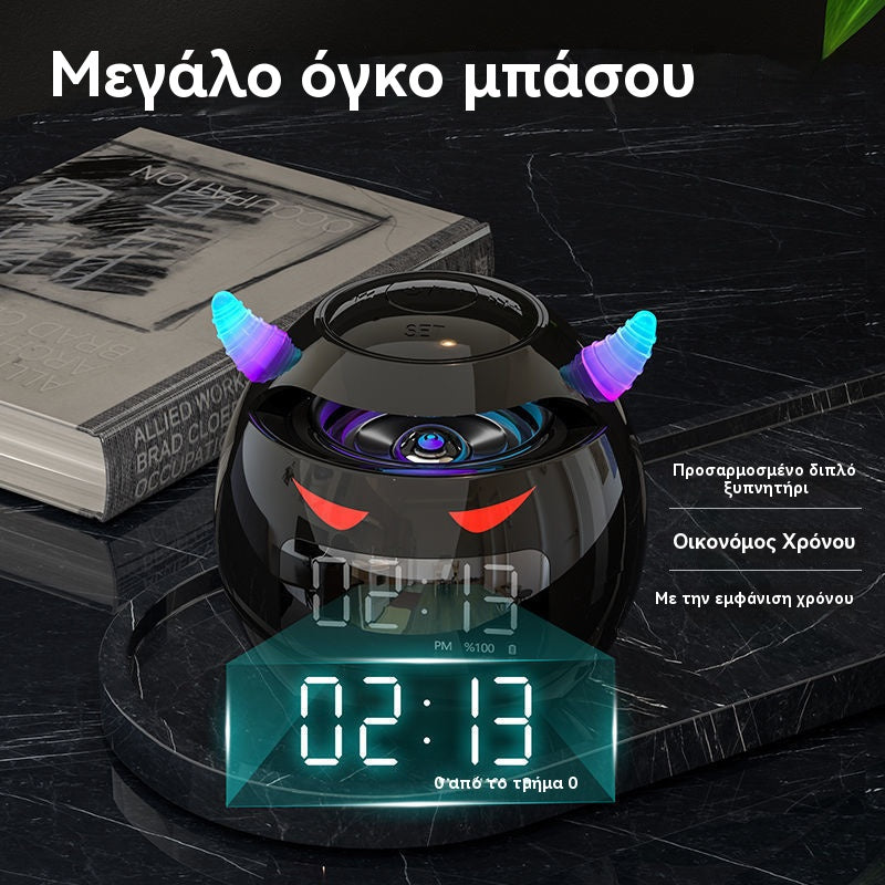 🔥Ειδική προσφορά περιορισμένης διάρκειας🔥Ρολόι-ηχείο Bluetooth Little Devil με διπλό ξυπνητήρι, έξυπνο φωνητικό έλεγχο με τεχνητή νοημοσύνη, πολυλειτουργικό ηχείο
