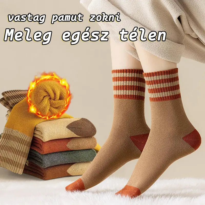 【🔥10 pár】🎁Új, vastagított, meleg pamutzokni őszre és télre