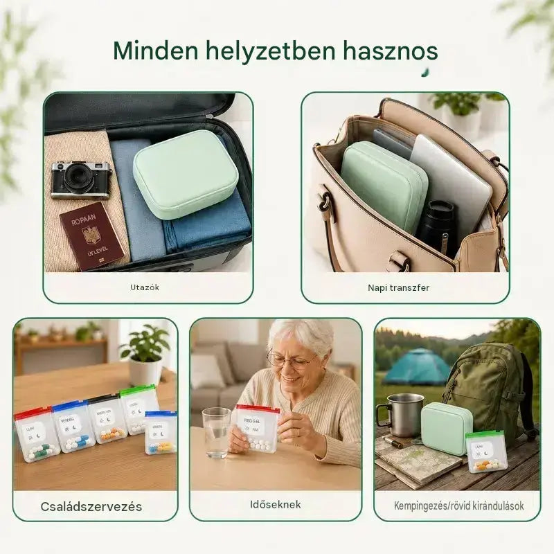 💊 Hordozható tok gyógyszerek tárolására és rendszerezésére - tartsa gyógyszereit rendezetten és biztonságban, vidd magaddal a kezelést bárhová!