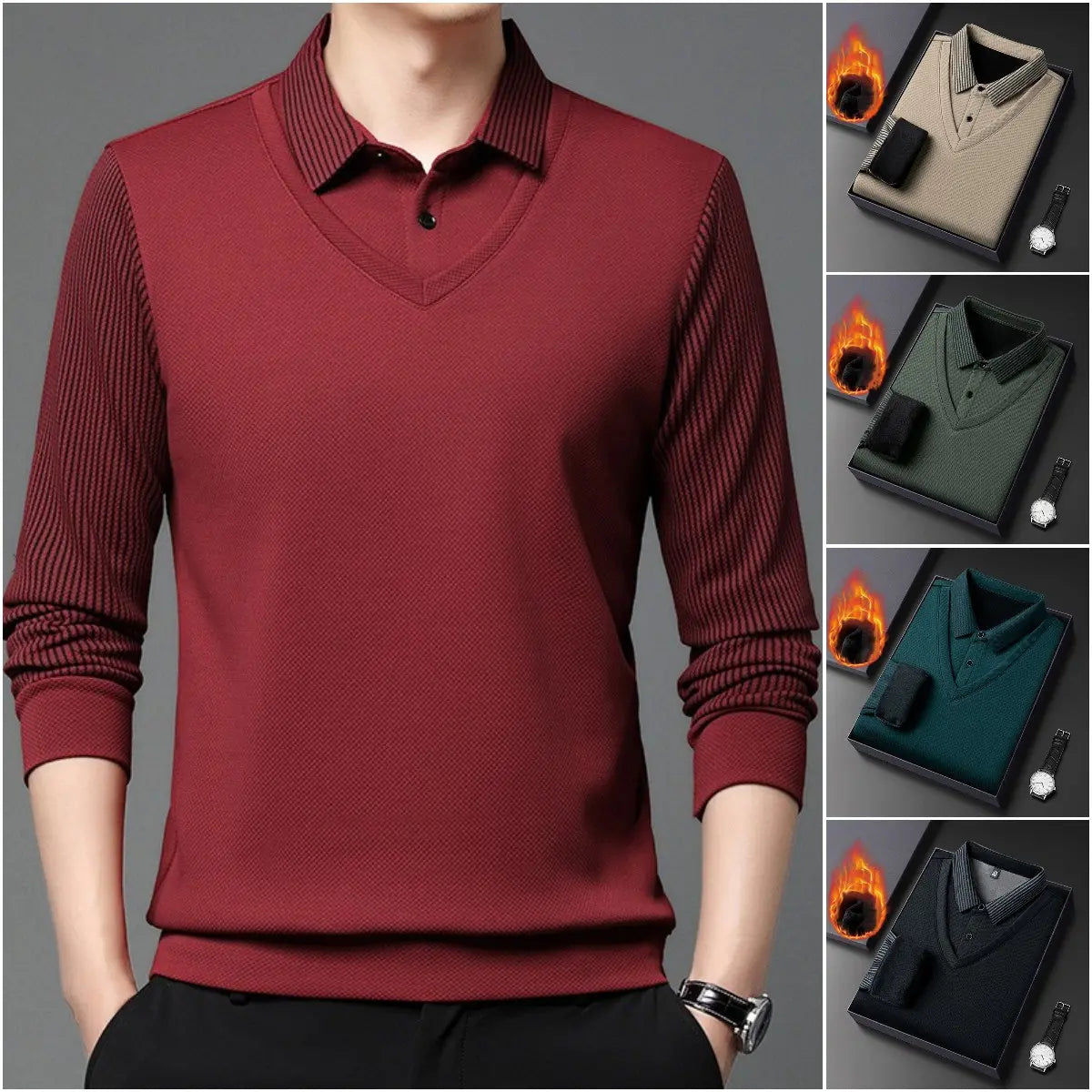 【M-4XL】 Polo majica slojevitog izgleda s patchwork dizajnom i imitacijom pruga